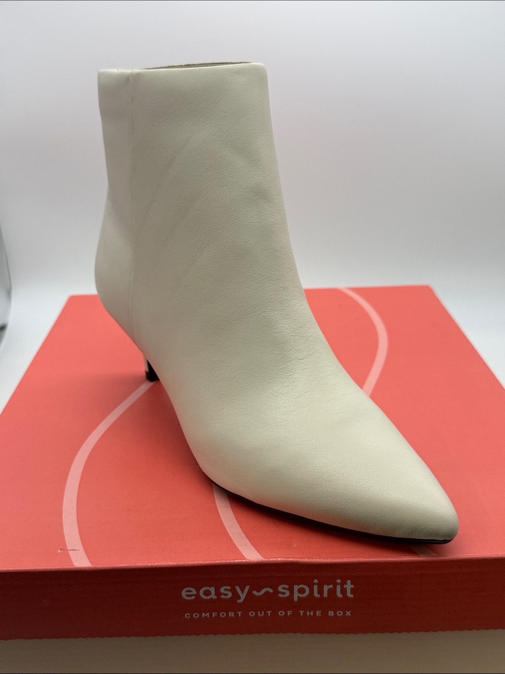 Easy Spirit Cream Pointed Ankle Boot with Low Heel